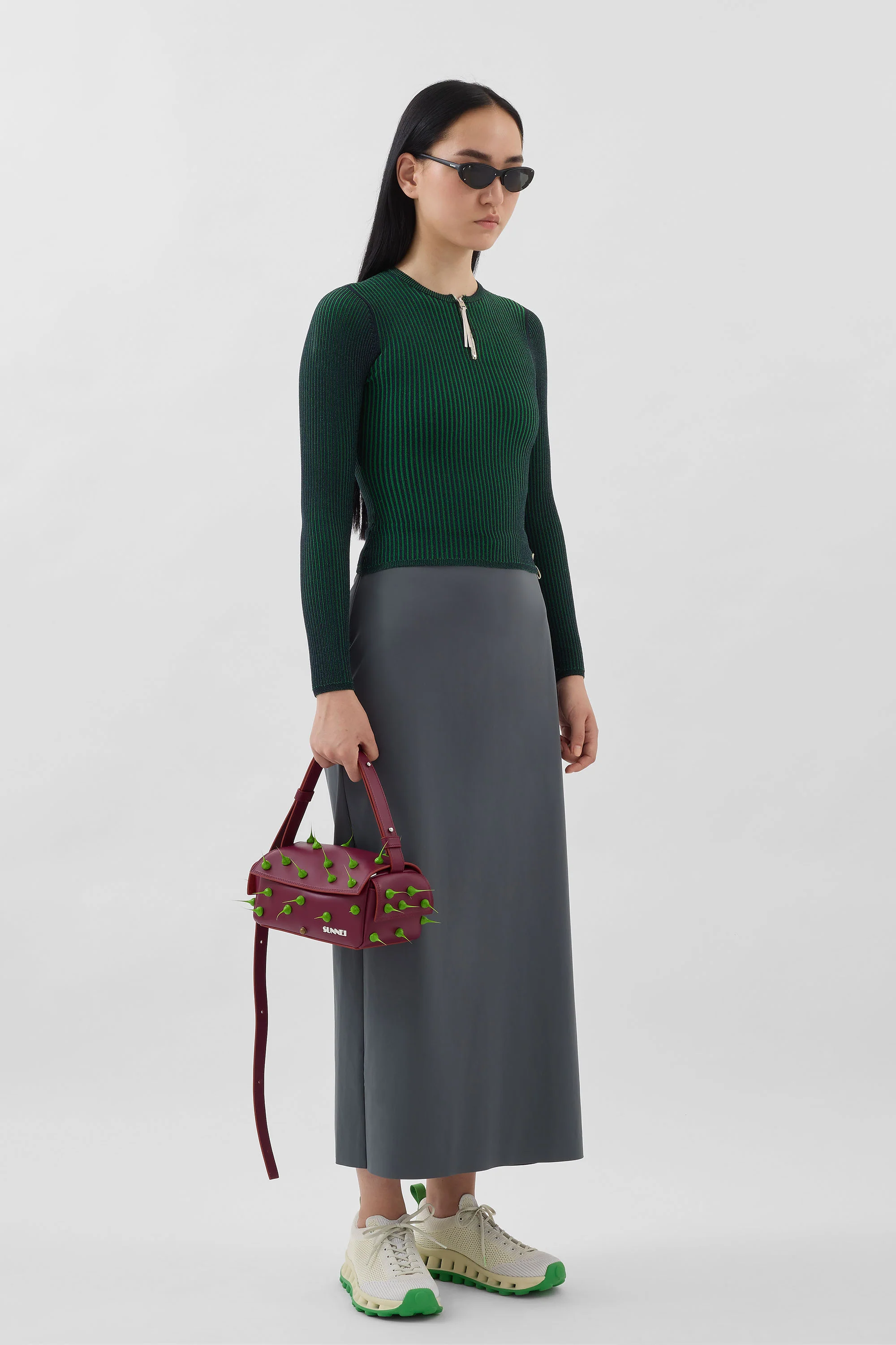 FITTED TOP W ZIP / dark blue & electric green - Image 3