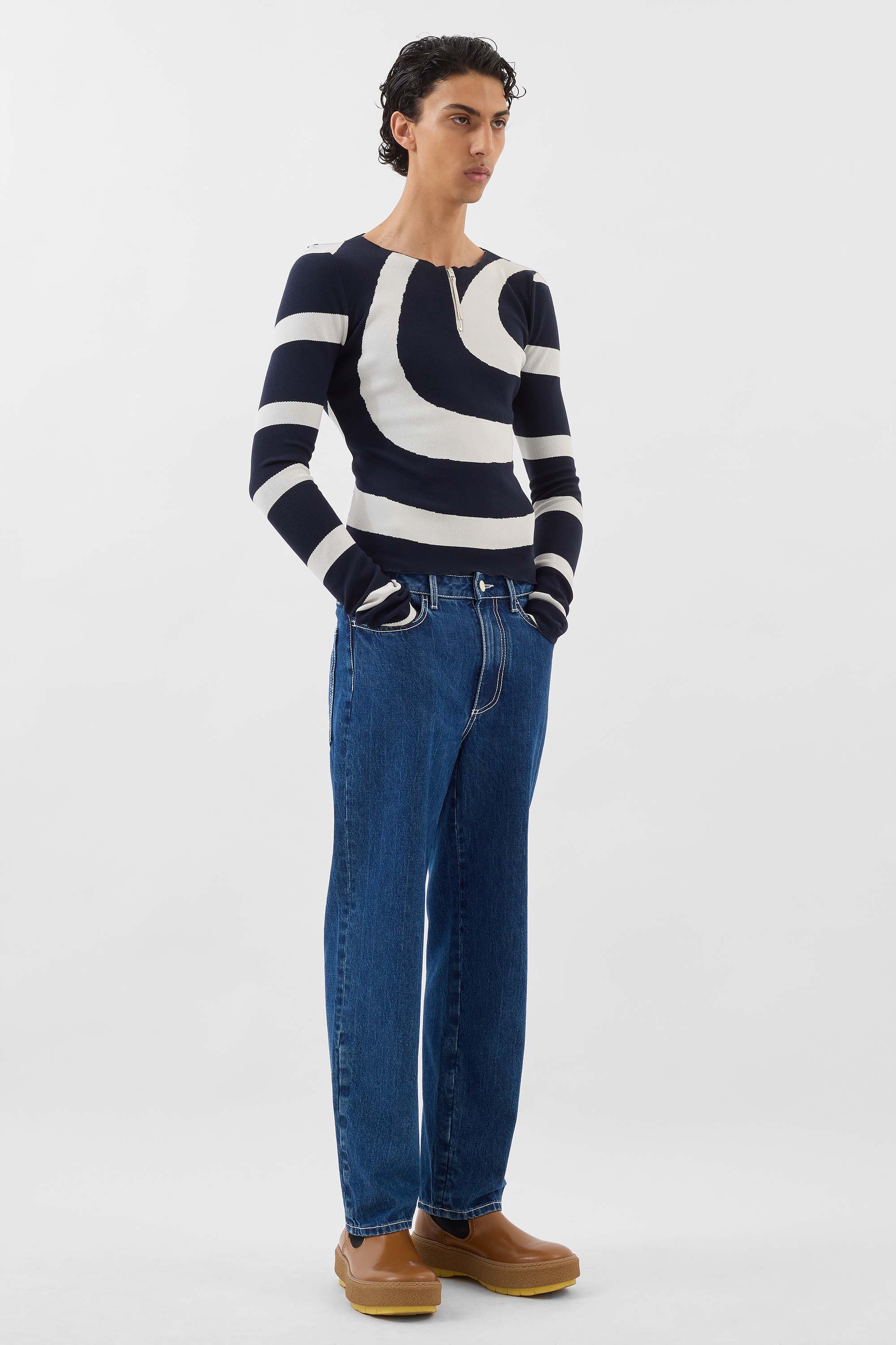 FITTED TOP W ZIP SPIRAL / dark blue & off white - Image 3