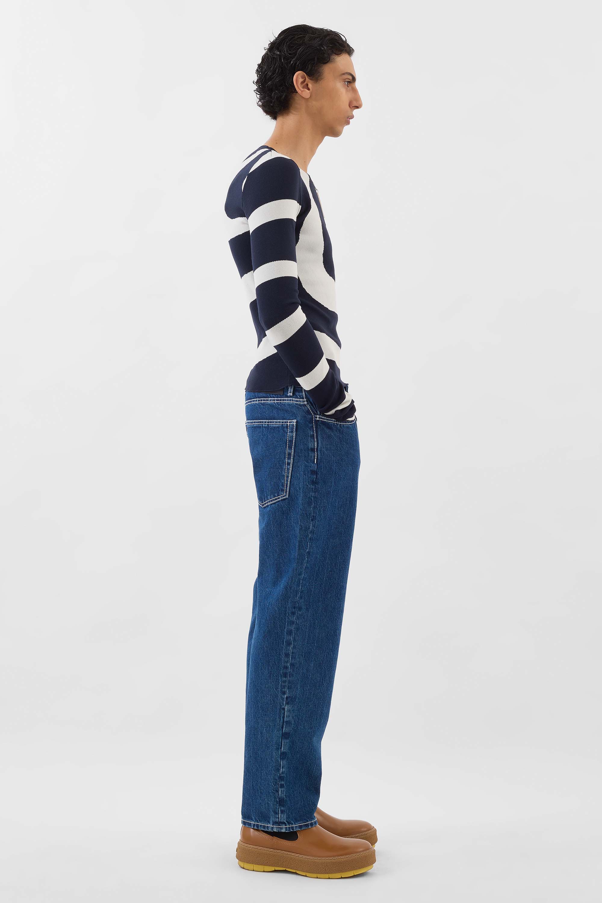 FITTED TOP W ZIP SPIRAL / dark blue & off white - Image 4