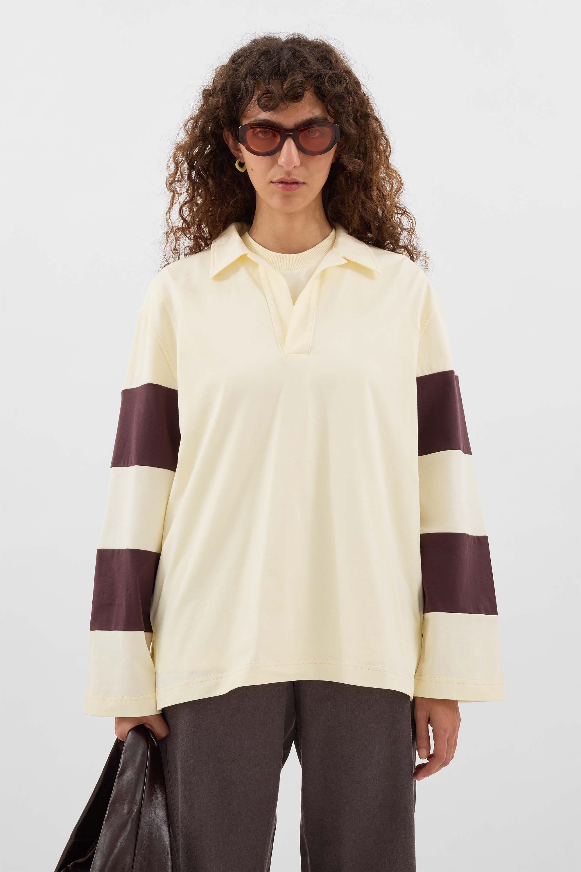 JERSEY POLO / chocolate plum & butter - Image 3