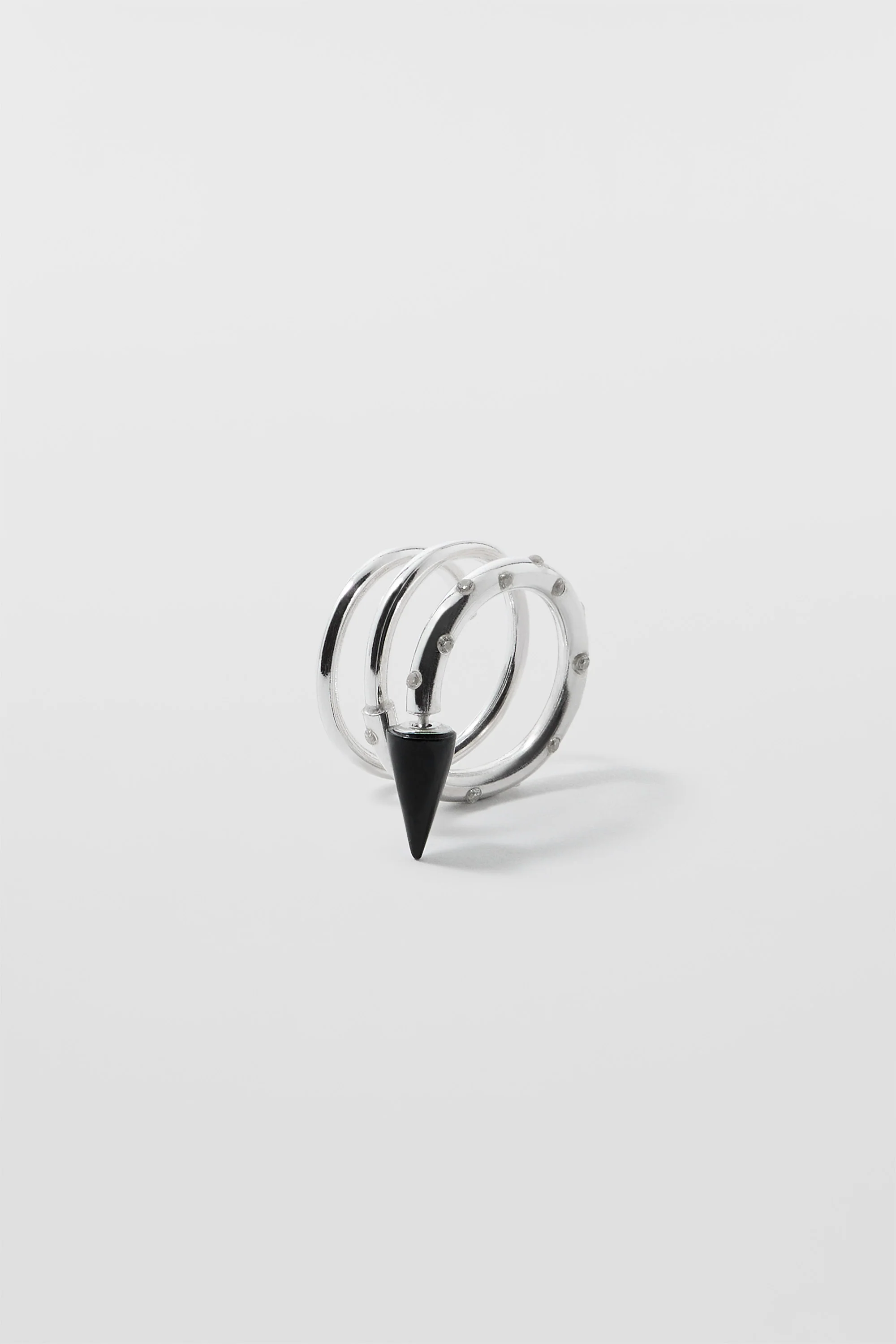 MEDIUM SPIRAL EAR-RING W/ STONES / silver / black - Image 4