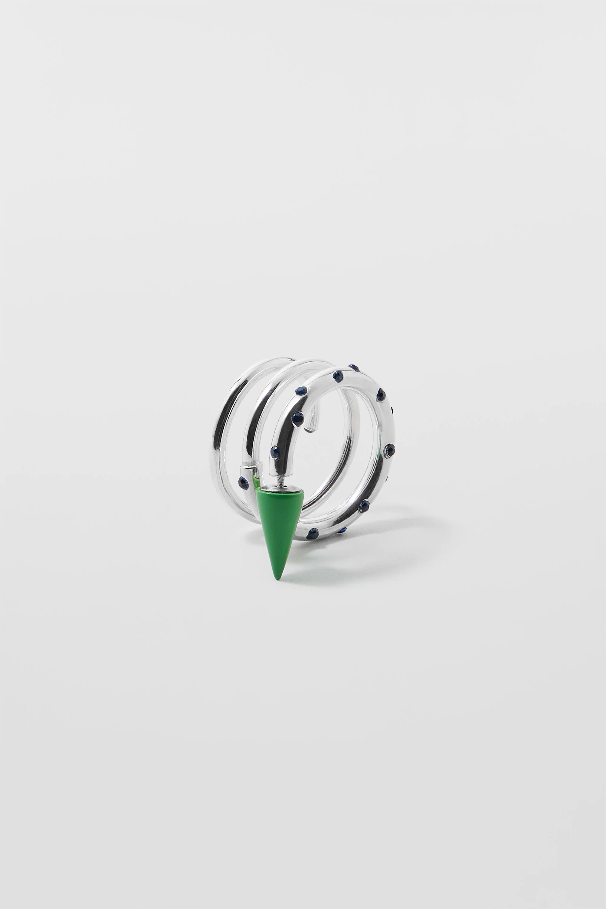 MEDIUM SPIRAL EAR-RING W/ STONES / silver / green & blue - Image 4