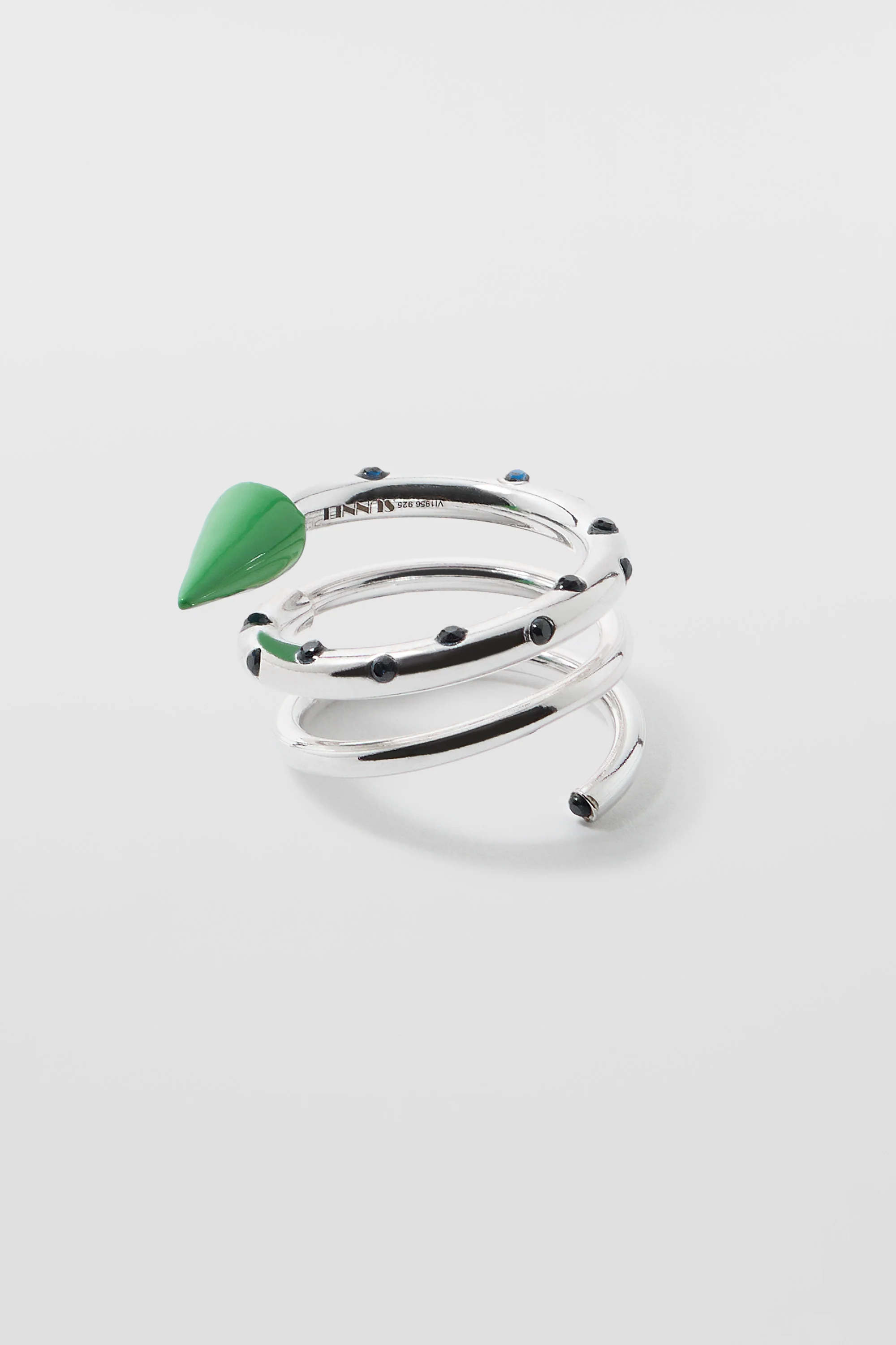 MEDIUM SPIRAL EAR-RING W/ STONES / silver / green & blue - Image 5