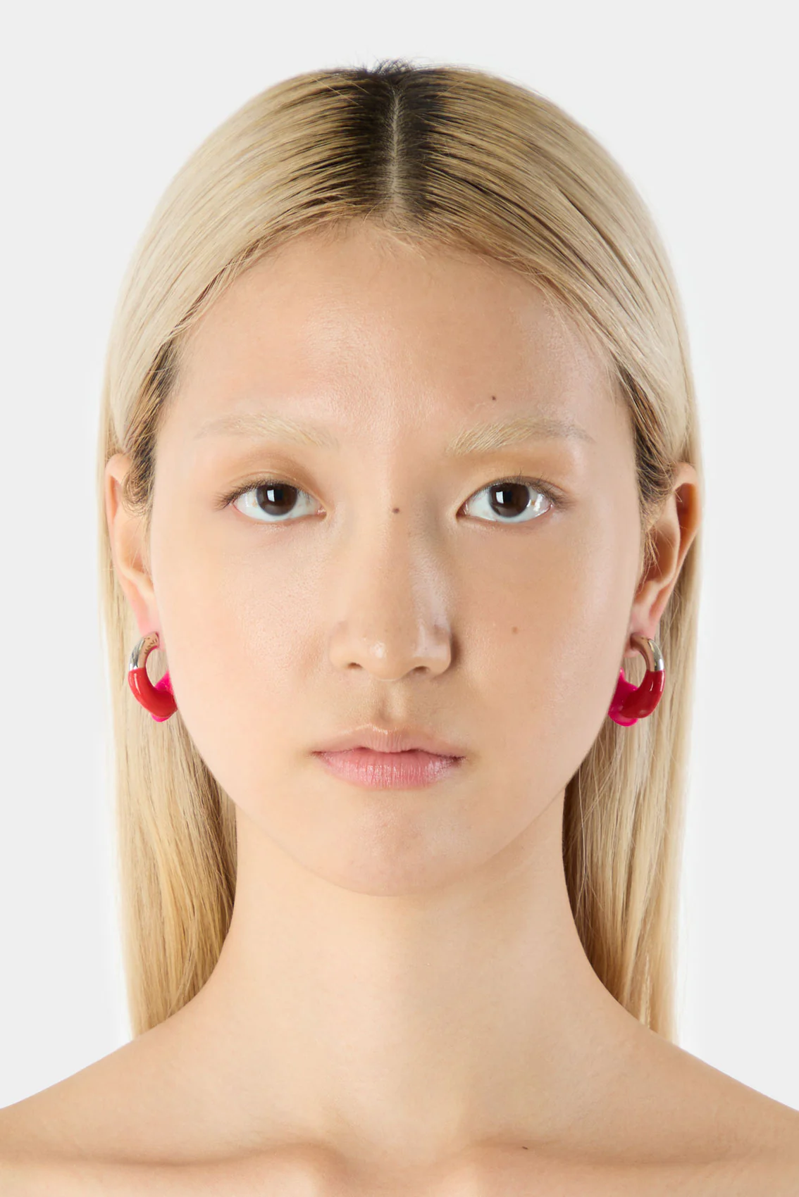 MINI RUBBERIZED EARRINGS SILVER / rubin & fuchsia - Image 3