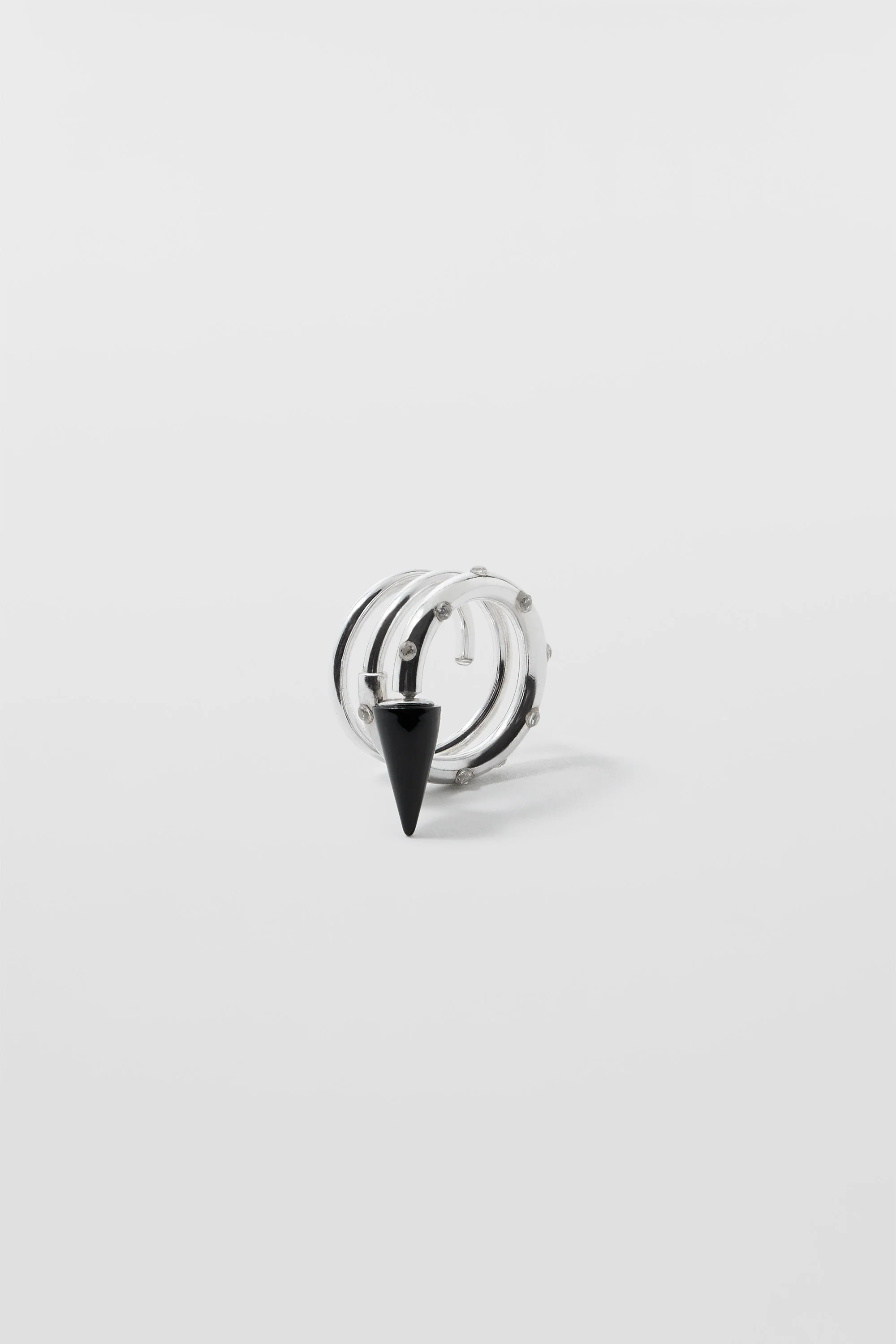 SMALL SPIRAL EAR-RING W/ STONES / silver / black - Image 4