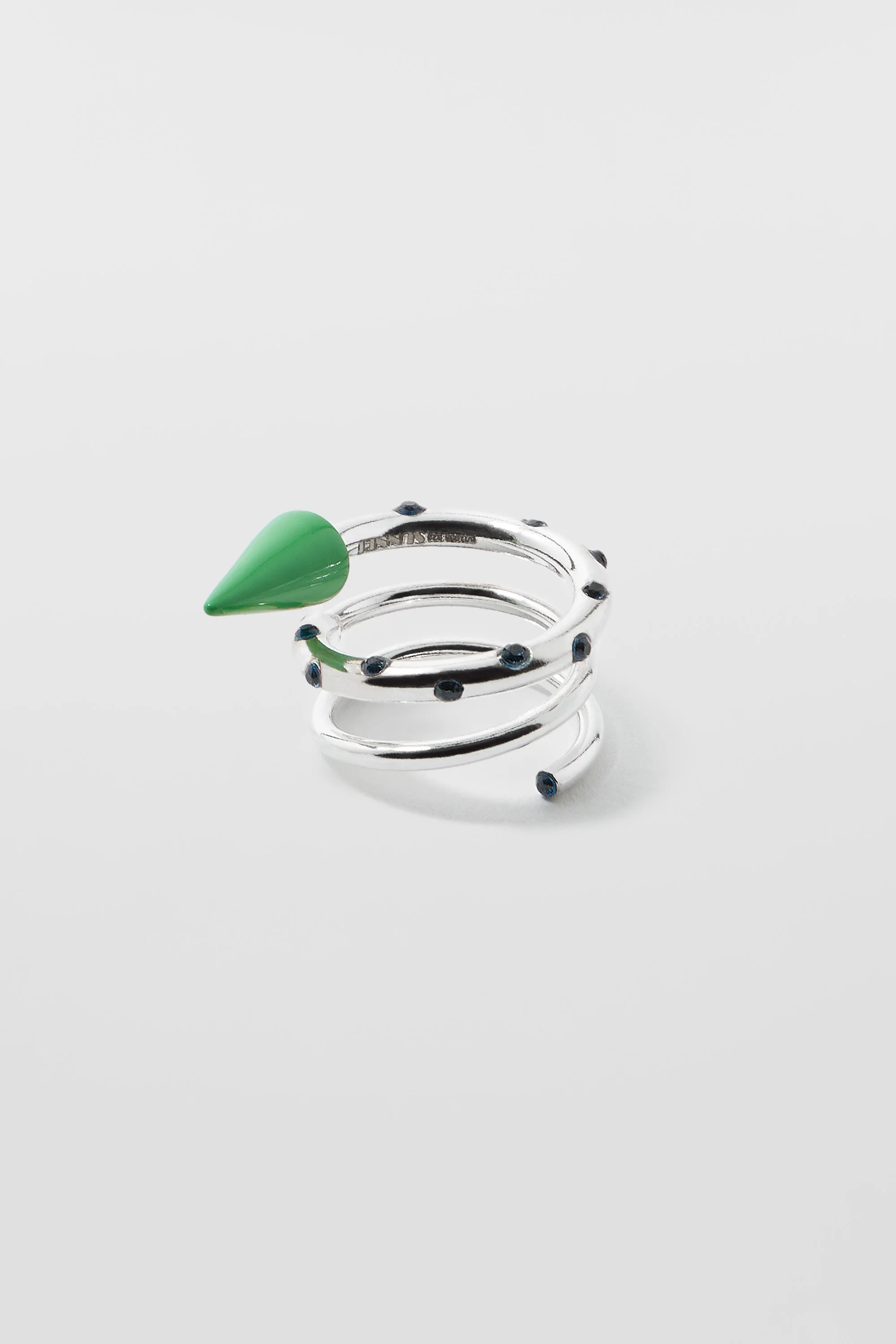 SMALL SPIRAL EAR-RING W/ STONES / silver / green & blue - Image 5